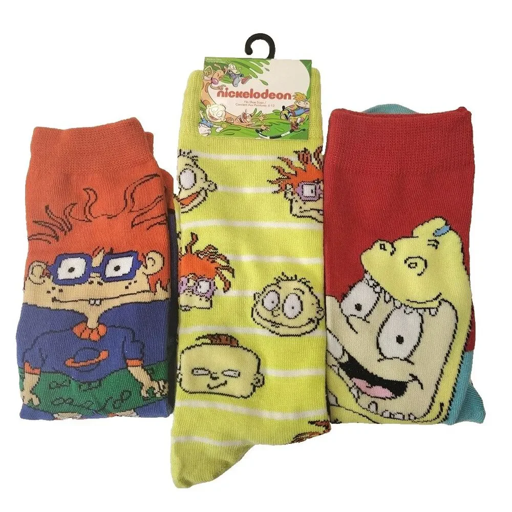 Nickelodeon Rugrats Chuckie Tommy 3 Pair Crew Socks Mens Sz 6-12 Multicolor 90s